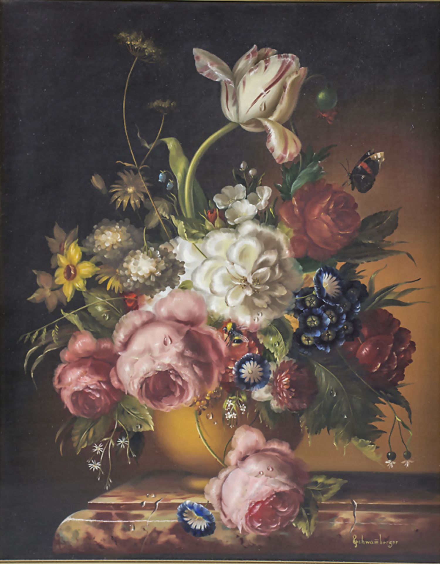 Hildegard SCHWAMMBERGER (*1950), 'Altmeisterliches Blumenbouquet' / An old master-style flower ...