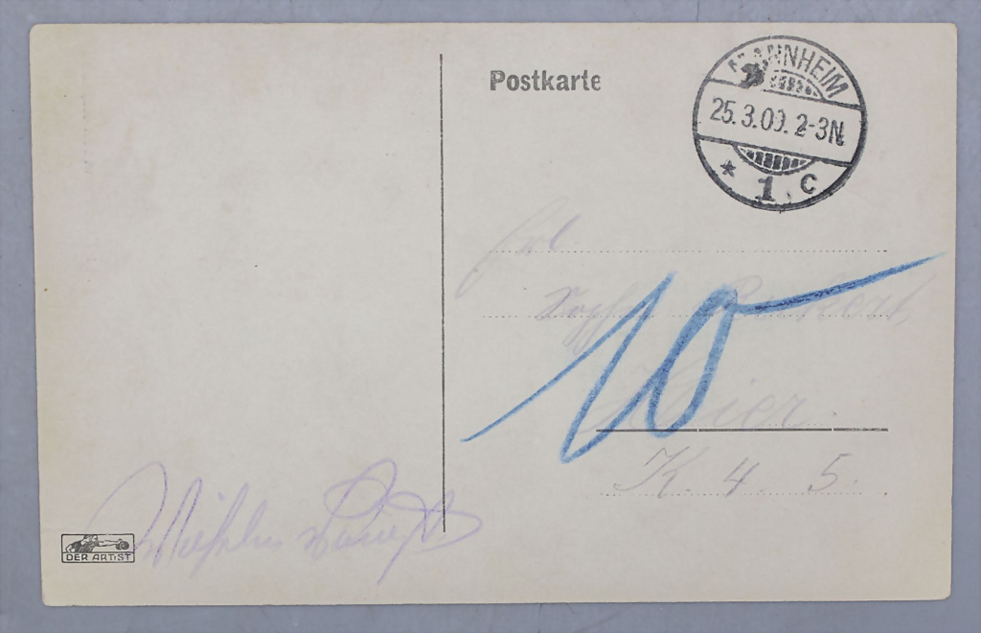 Postkarte und Autograph 'Wilhelm Voigt - Hauptmann von Köpenick', 1909 - Bild 2 aus 2