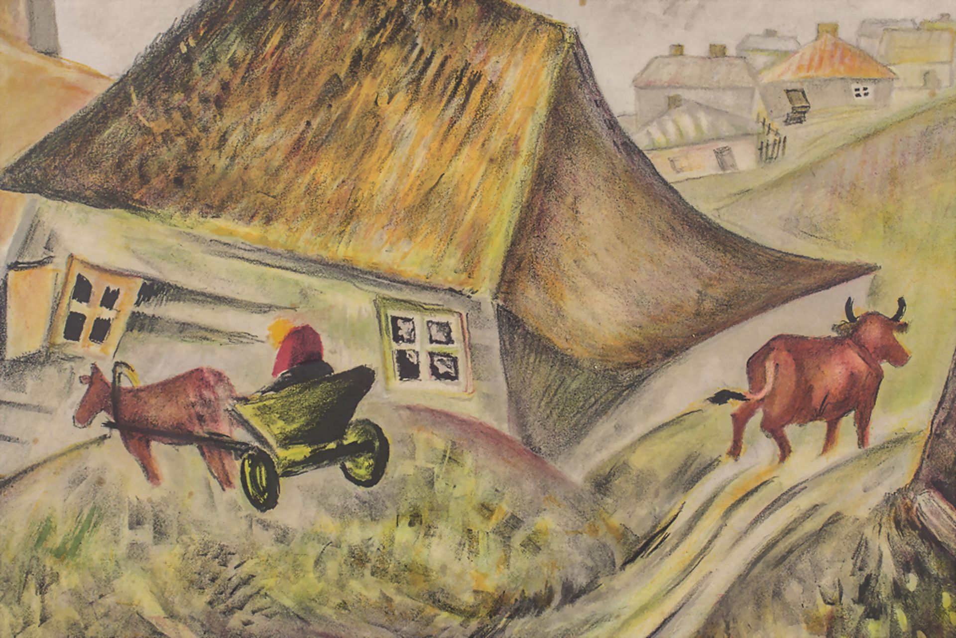 Issachar Ber RYBACK (1897-1937), 'Dorfansicht mit Wagen und Stier' / A village view with ... - Image 5 of 7