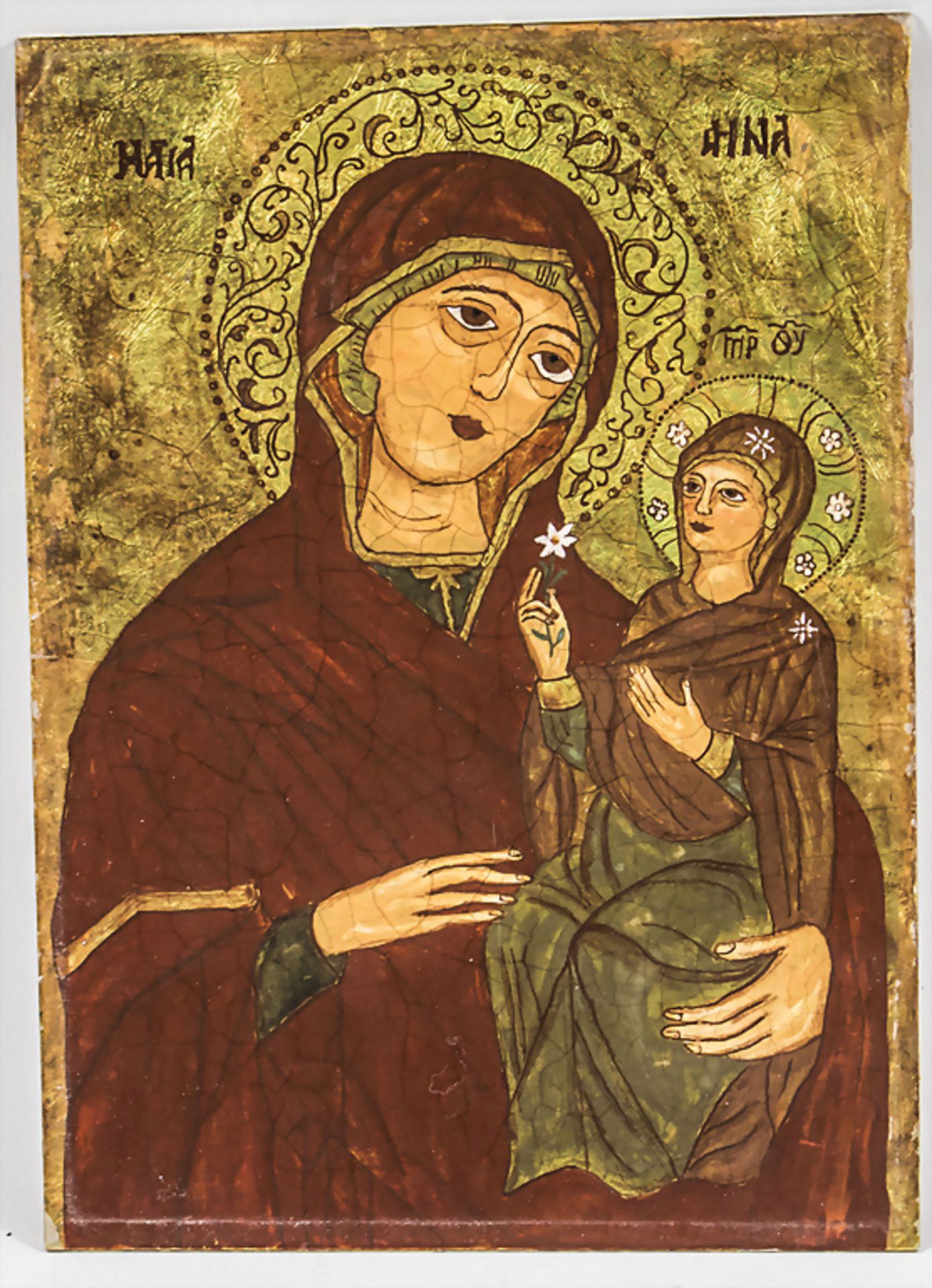 Hinterglasbild Ikone 'Heilige Anna mit Maria' / Behind glass Icon 'Holy Anna with Mary'