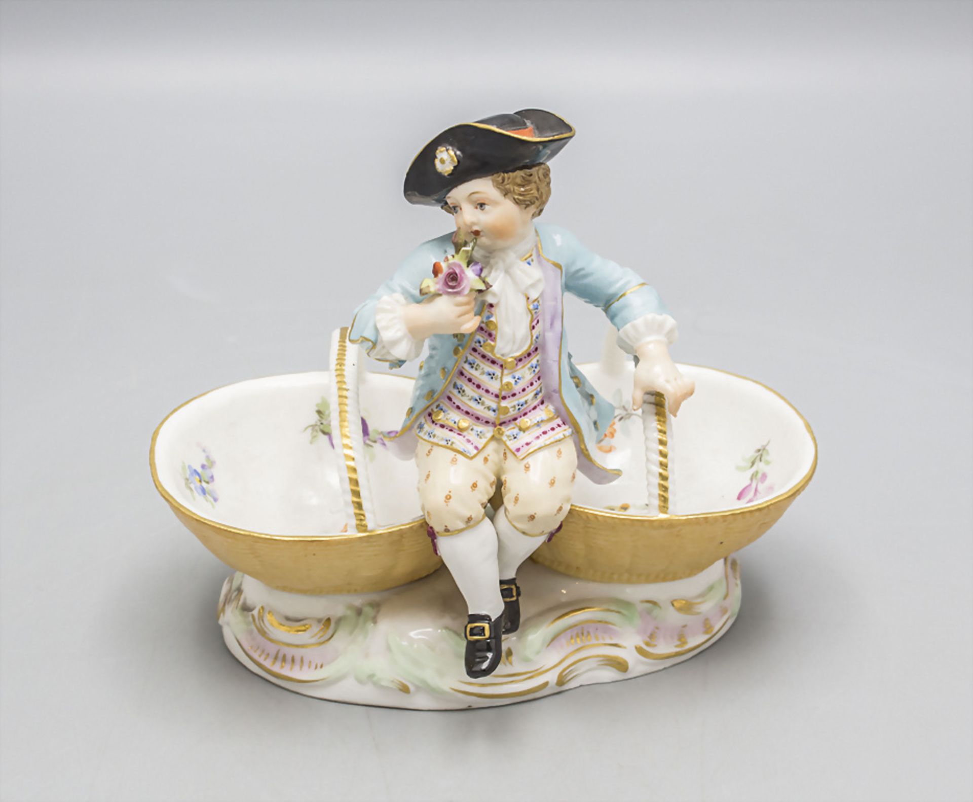 Doppelgewürzschälchen mit Knabe / A double open salt with a boy, Meissen, um 1860 - Image 2 of 6