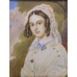 Biedermeier Miniatur Porträt einer jungen Dame mit Kopftuch / A miniature portrait of a young ...