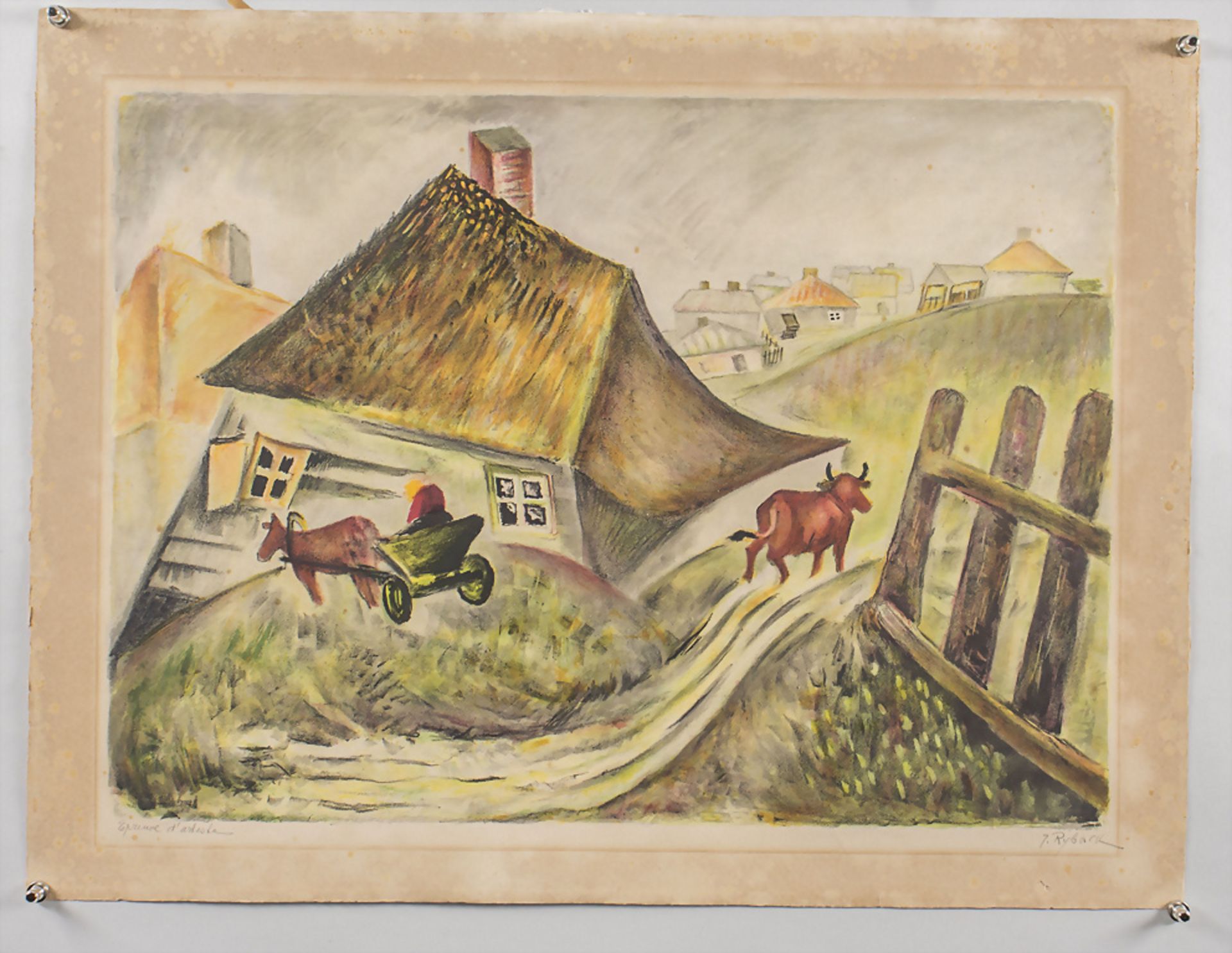 Issachar Ber RYBACK (1897-1937), 'Dorfansicht mit Wagen und Stier' / A village view with ... - Image 2 of 7