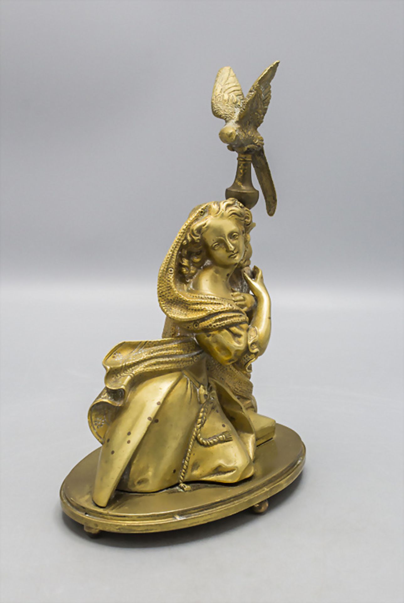 Bronze Figur 'Junge Frau mit Papagei' / A bronze figure of a young woman with a parrot, 19. Jh. - Image 2 of 5