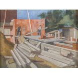 Ernest BOLENS (1881-1959), 'Beim Bohlenlegen' / 'Laying planks', Binningen, 1929