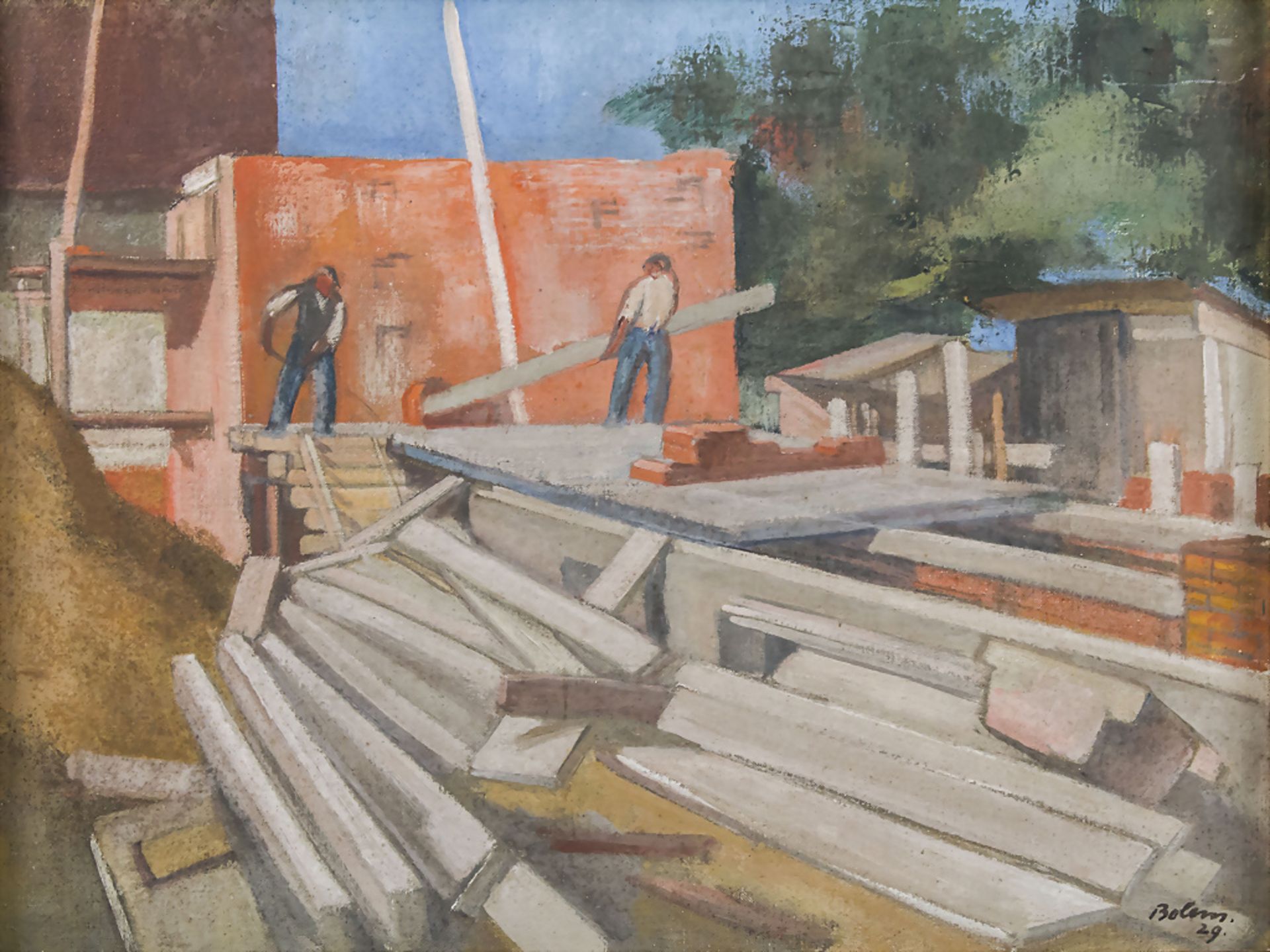 Ernest BOLENS (1881-1959), 'Beim Bohlenlegen' / 'Laying planks', Binningen, 1929