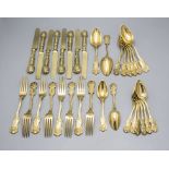 32 Teile vergoldetes Silberbesteck mit Adelskrone / 32 pieces of silver cutlery with crown of ...