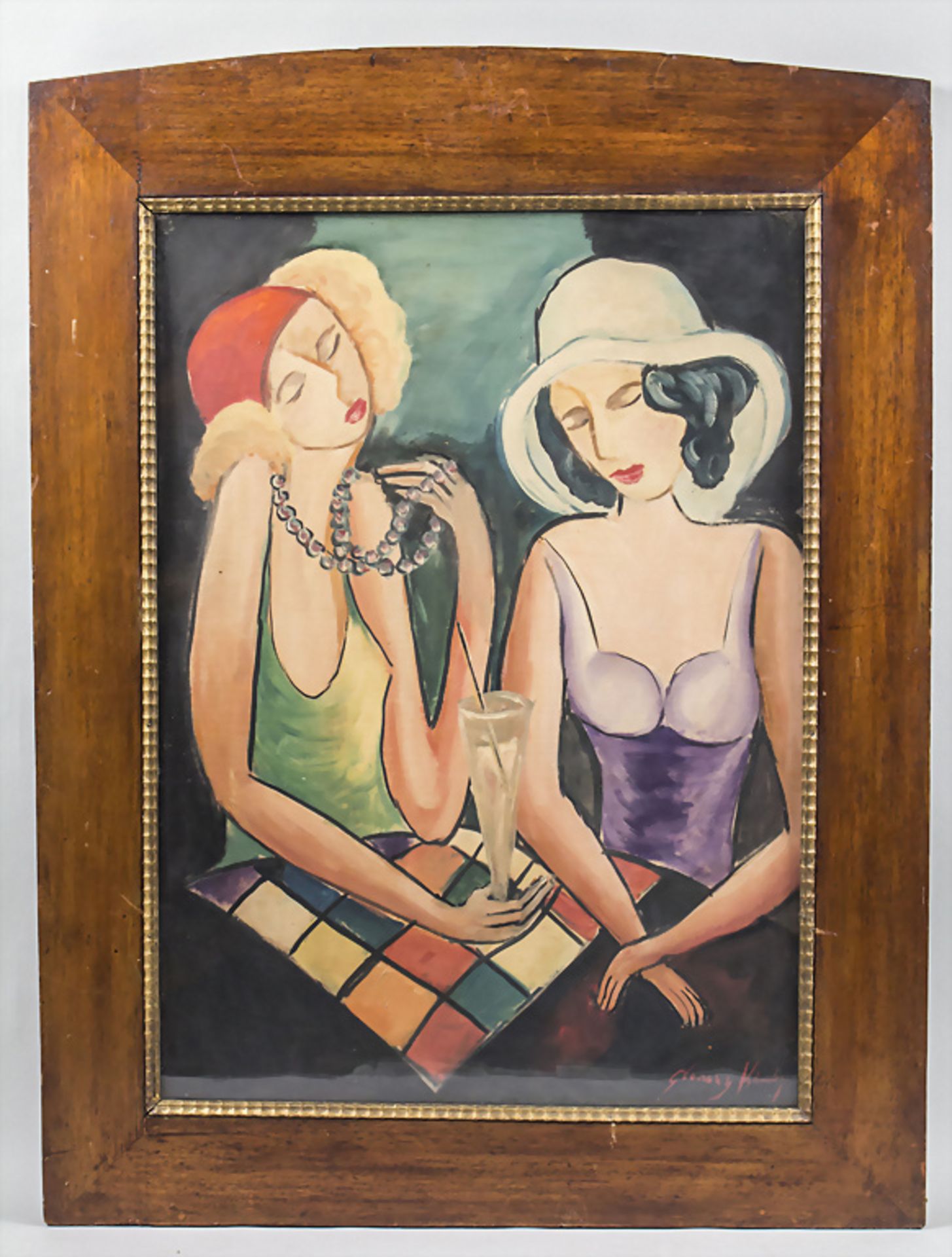 Unbekannter Expressionist, 'Zwei Damen am Tisch' / 'Two ladies at the table' - Image 2 of 4