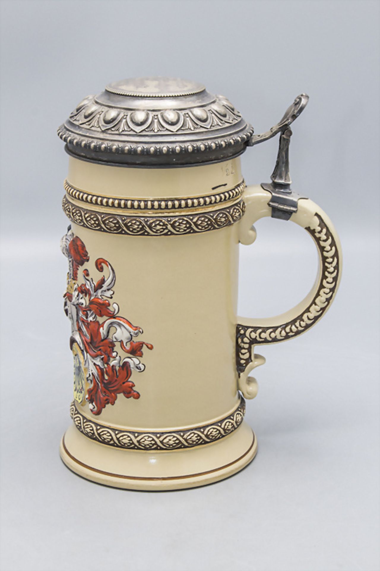 Bierkrug / A beer mug with silver lid, Villeroy & Boch, Mettlach, um 1889 - Image 2 of 6