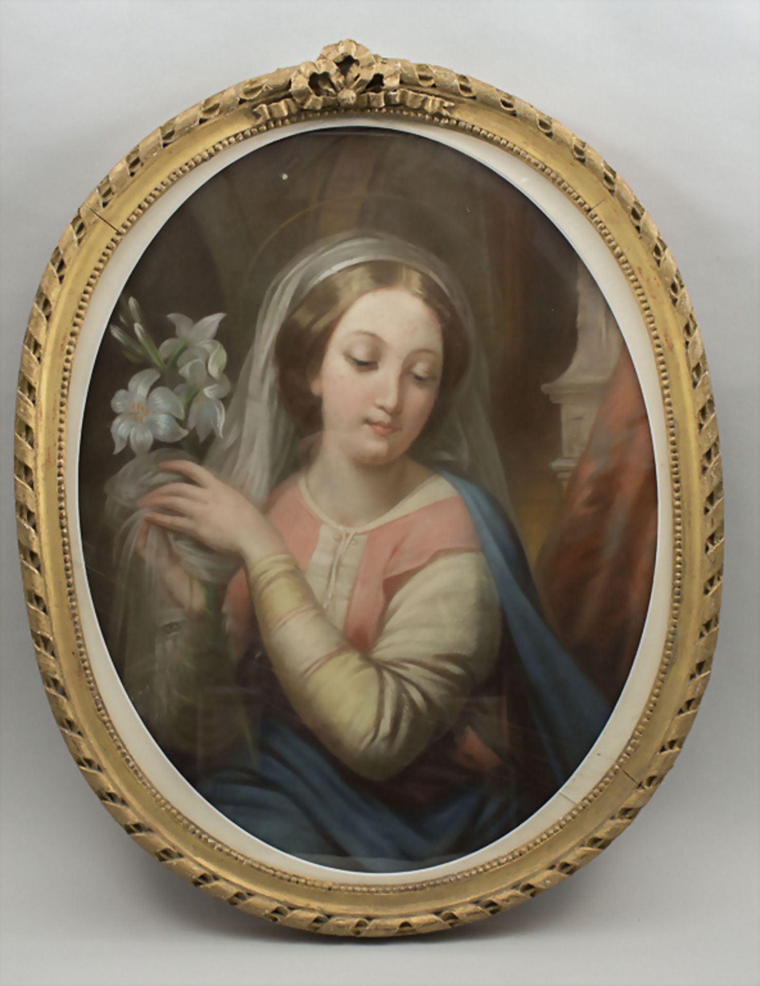 Unbekannter Künstler des 19. Jh., 'Heilige Maria mit Lilie' / 'Holy Mary with a lily', 1859 - Bild 2 aus 6