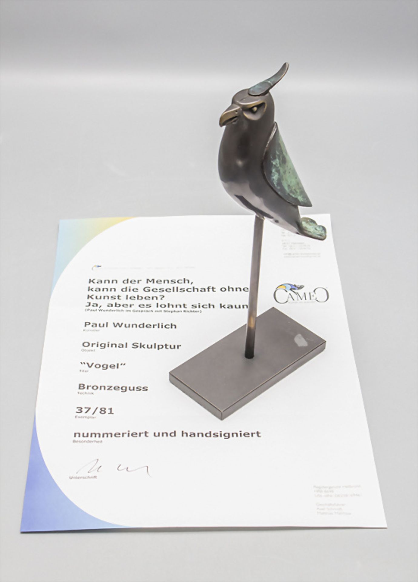 Paul WUNDERLICH (1927-2010), 'Kleiner Raubvogel' / Bronze scuplture 'Small bird of prey'