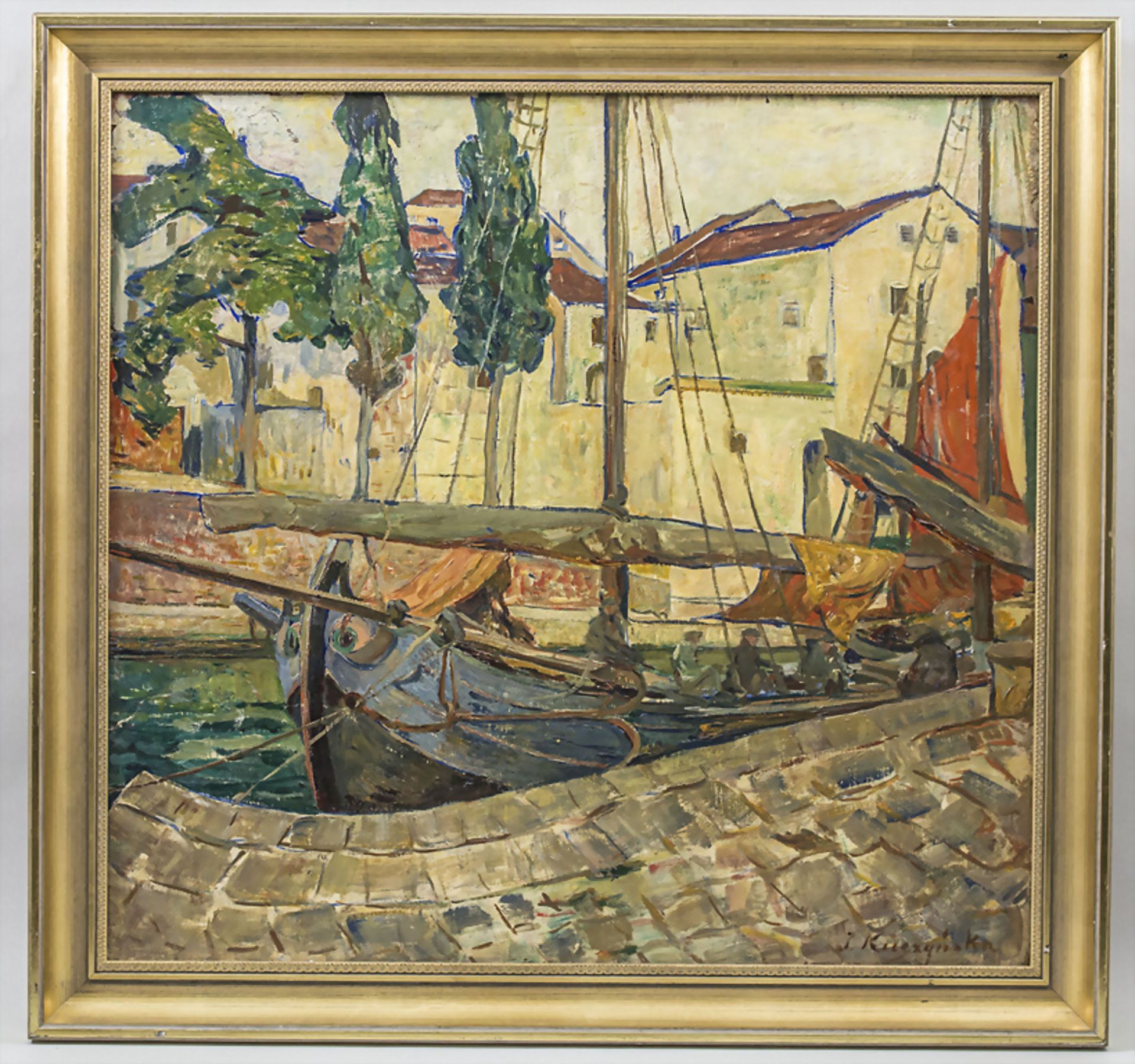 Ilka von Kuczynska-Fessler (1871-?), 'Boote im Hafen' / 'Boats at the pier', Wiener Sezession - Bild 2 aus 5