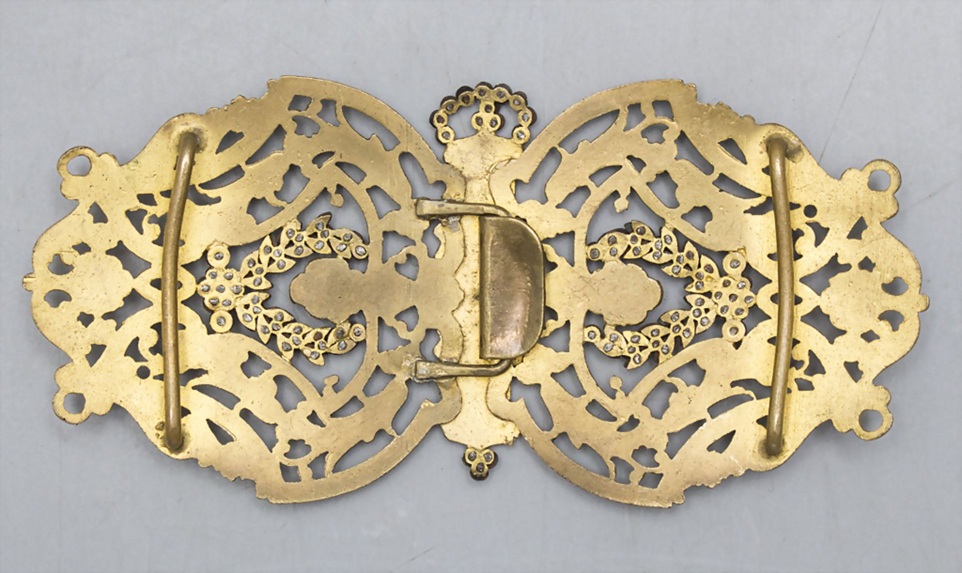 Emaillierte Jugendstil Gürtelschließe / An Art Nouveau enamelled 2 piece belt buckle, ... - Image 3 of 3