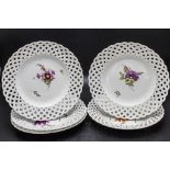 5 Teller mit durchbrochenem Flechtrand / 5 openwork plates with flowers, Meissen, ...