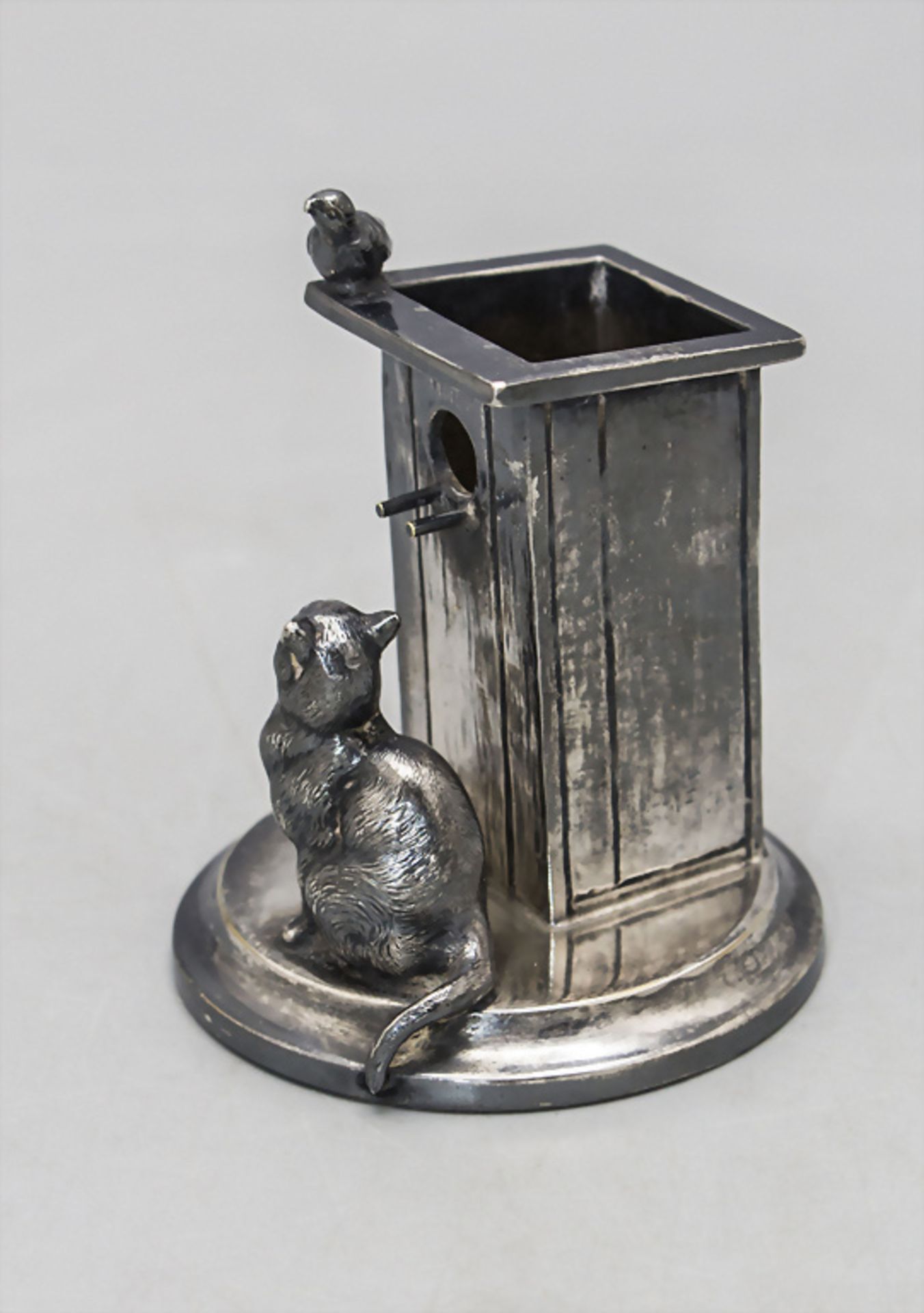 Streichholzhalter mit Katze und Vogel / A match holder with a cat and a bird, WMF, Geislingen, ... - Image 2 of 5