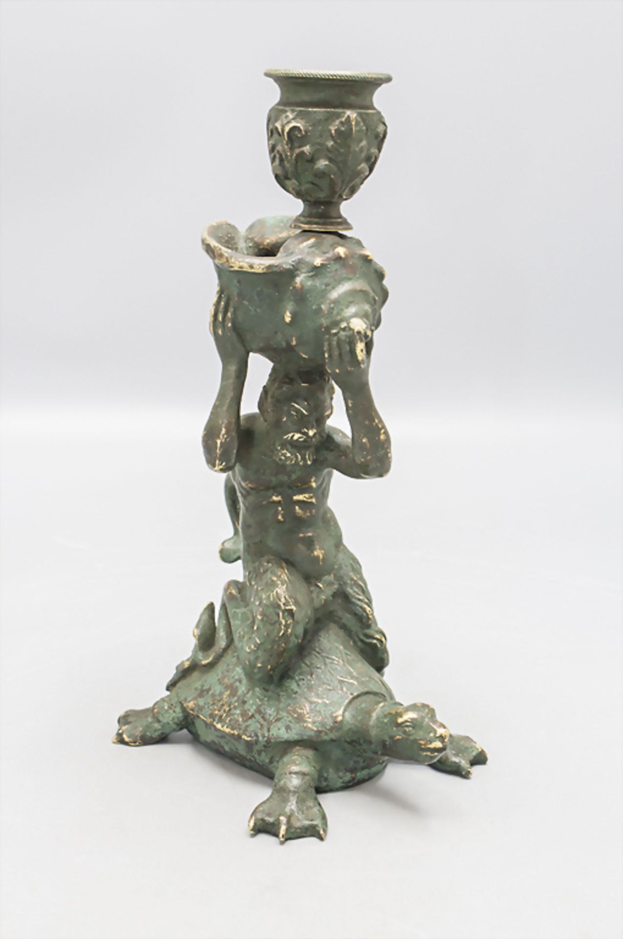 Bronzeleuchter 'Triton auf Schildkröte' / A bronze candle holder of a Triton on a tortoise, ...