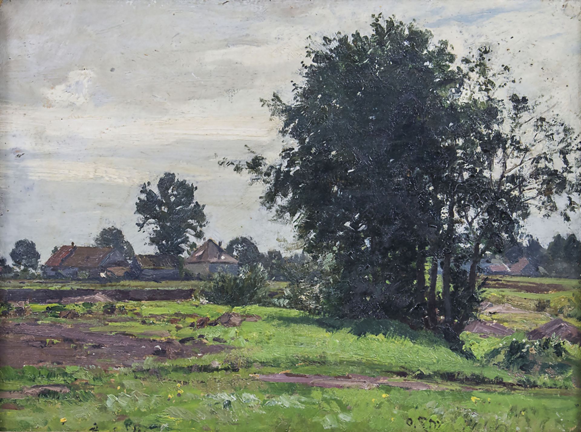 Unbekannter Künstler Ende des 19. / Anfang 20. Jh., 'Landschaft mit Bauernhäusern' / ...