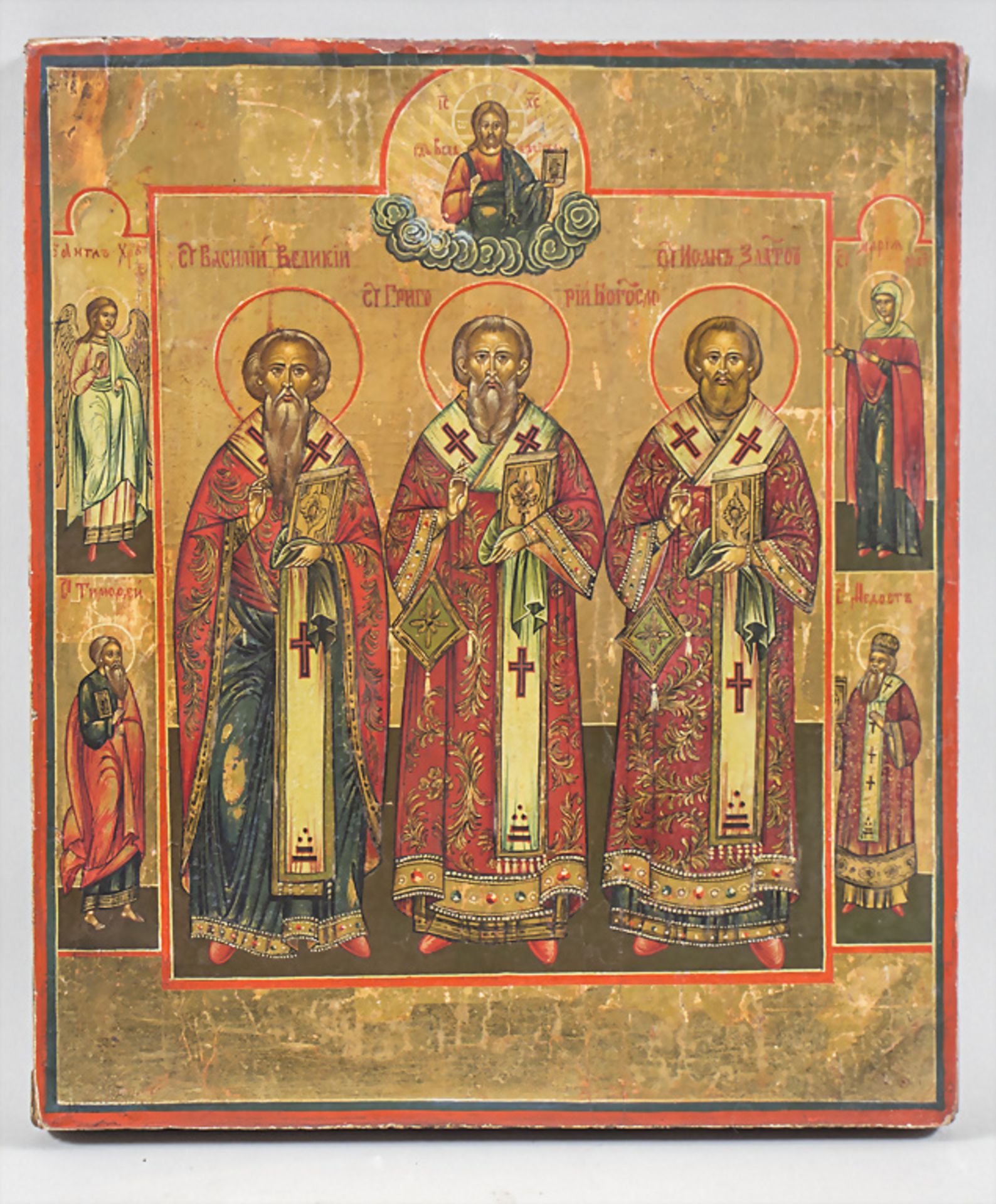 Ikone mit Gottvater und Heiligen / An icon with God Father and Saints, Russland, 19. Jh.