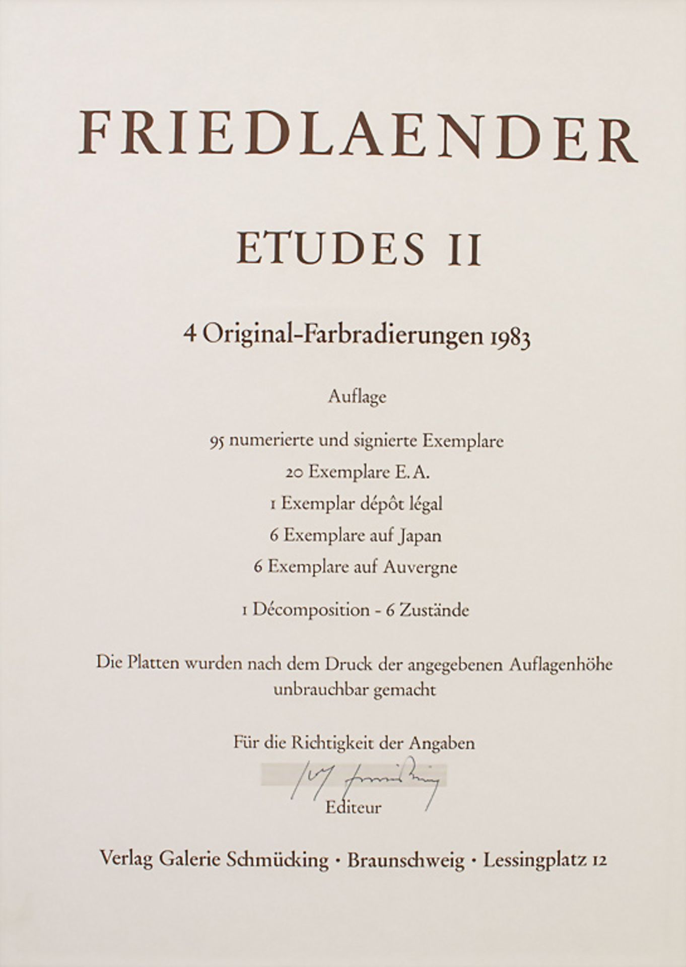 Johnny FRIEDLAENDER (Pless 1912-1992 Paris), 'Etudes II', Galerie Schmücking, 1983 - Bild 11 aus 11