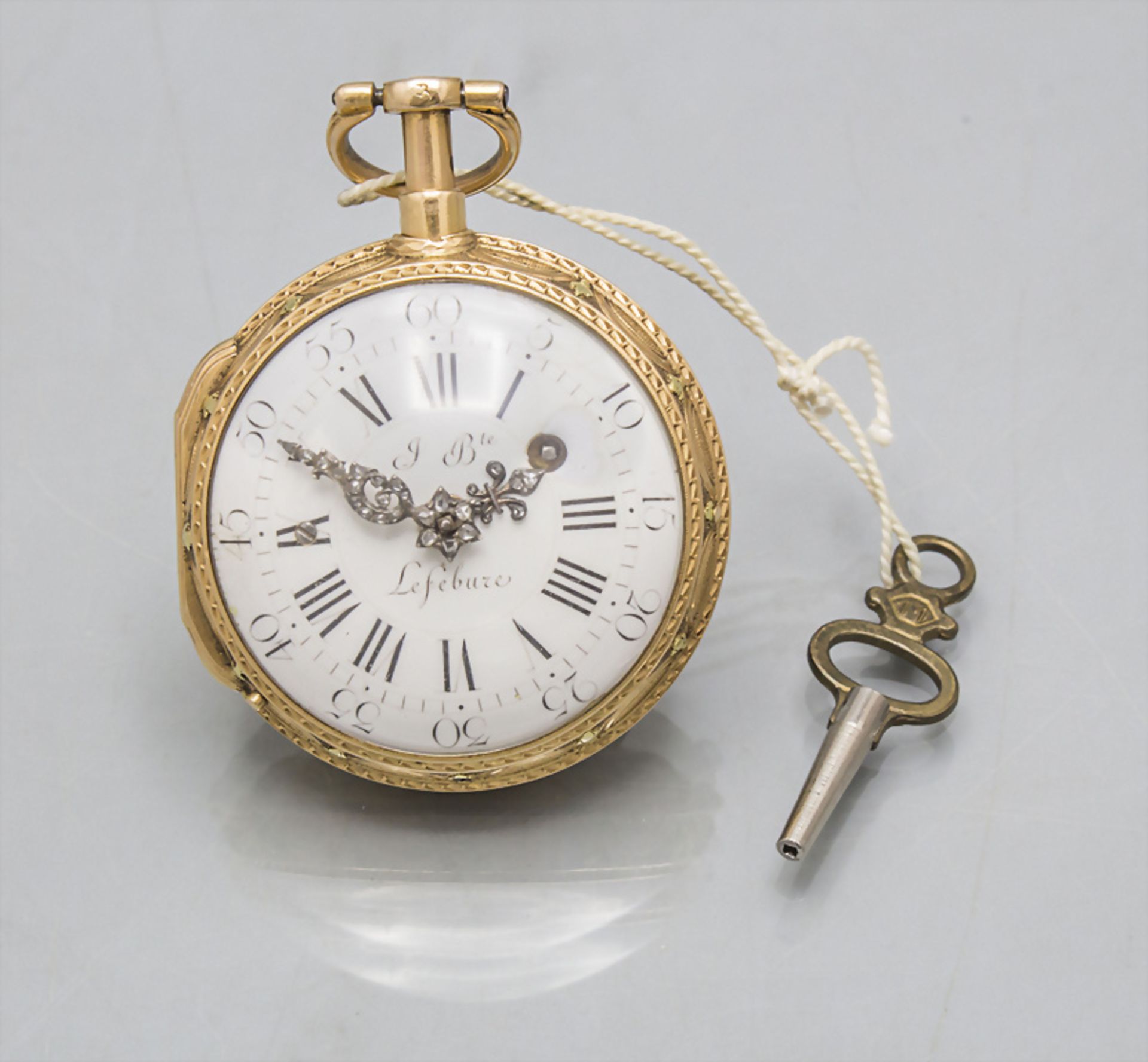 Offene Taschenuhr 1/4 Std. Repetition / A 18 ct gold open faced watch, Jean Baptiste LeFebure, ... - Image 2 of 9