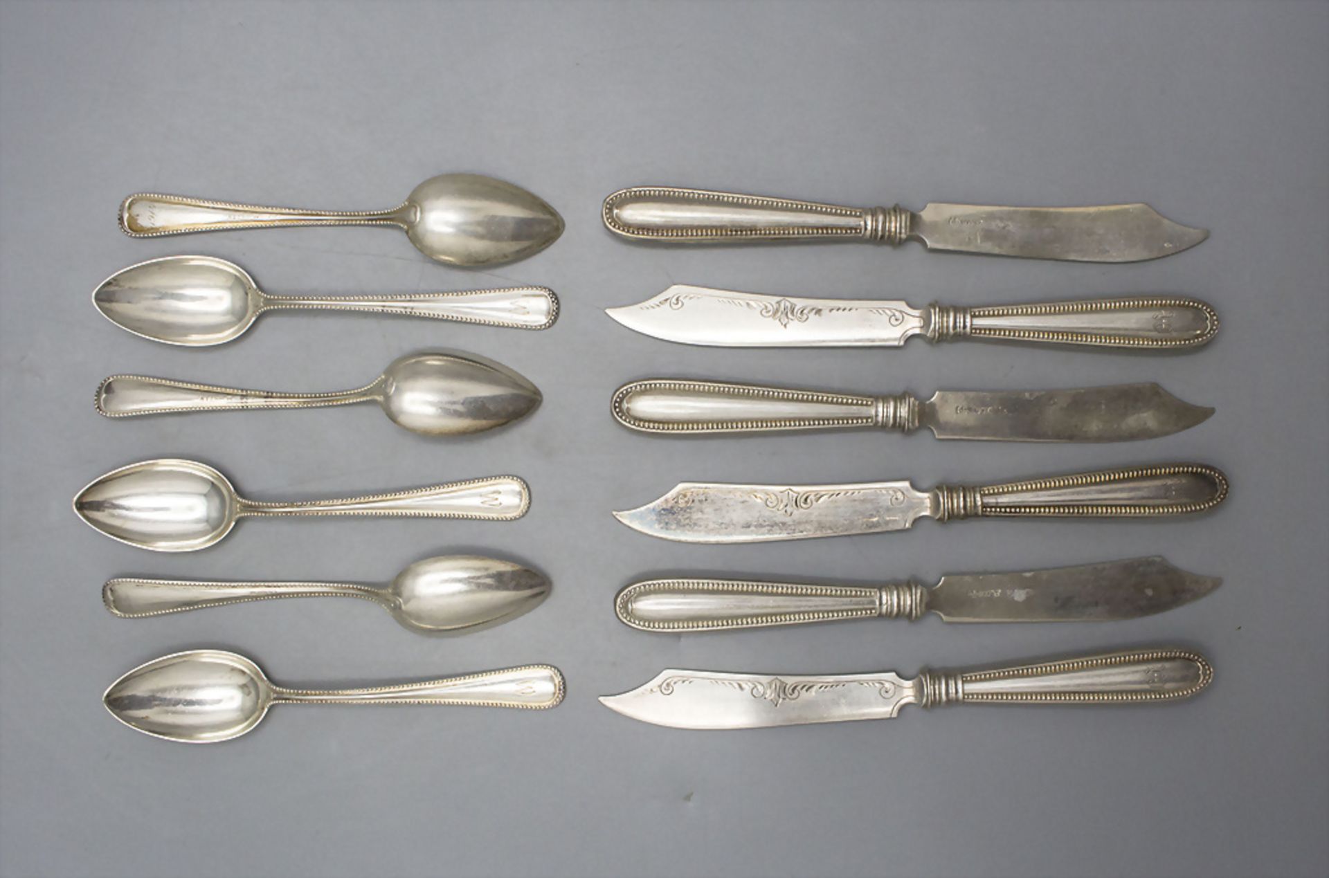 6 Teelöffel und 6 Käsemesser / 6 silver tea spoons and 6 cheese knives , A.C. Franck, Hamburg, ...