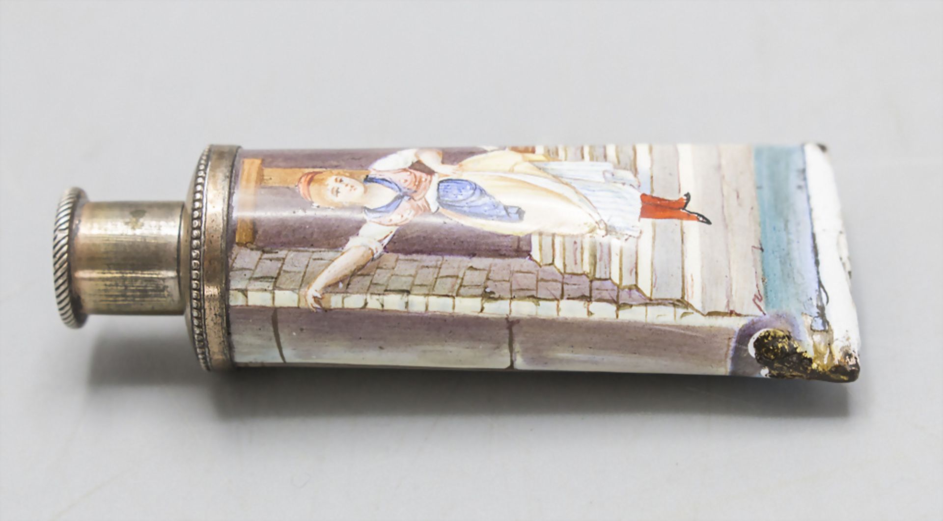 Miniatur Parfümflakon in Form einer Tube / A miniature enamelled tube shaped silver perfume ... - Image 5 of 5