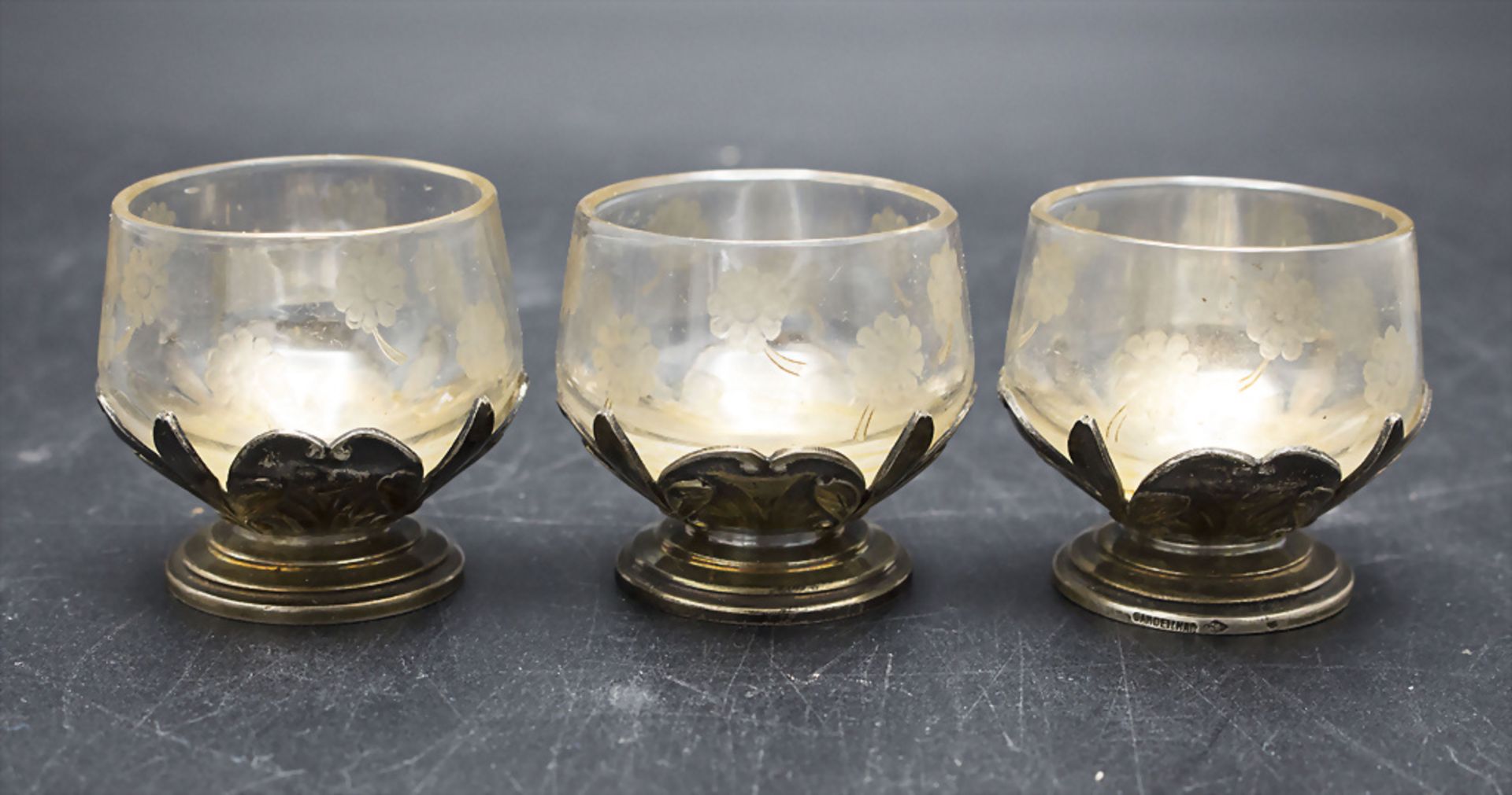 3 Jugendstil Salieren mit Lorbeer / 3 Art Nouveau salt cellars with laurel, Maison Cardeilhac, ...