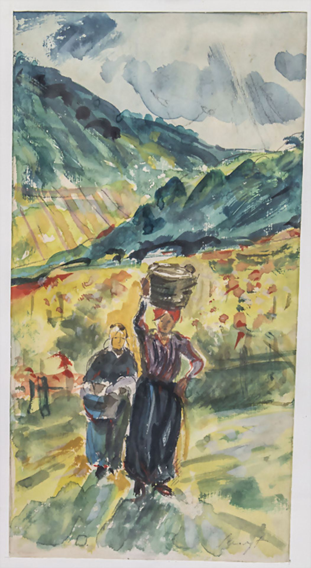 Max SLEVOGT (1868-1932), Wasserfarbenskizze zur 'Weinlese am Lämmerberg' / Watercolor sketch ...