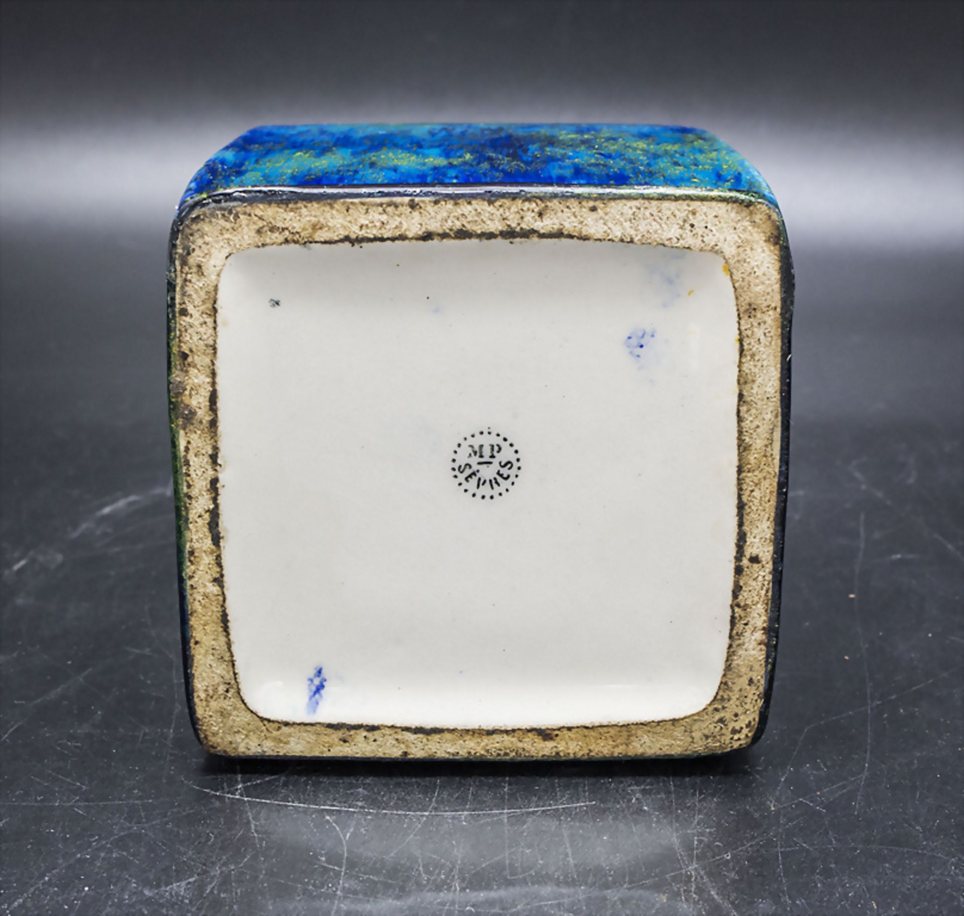Blaue Jugendstil Teedose mit Silberdeckel / A blue Art Nouveau tea caddy with silver lid, Paul ... - Bild 4 aus 5