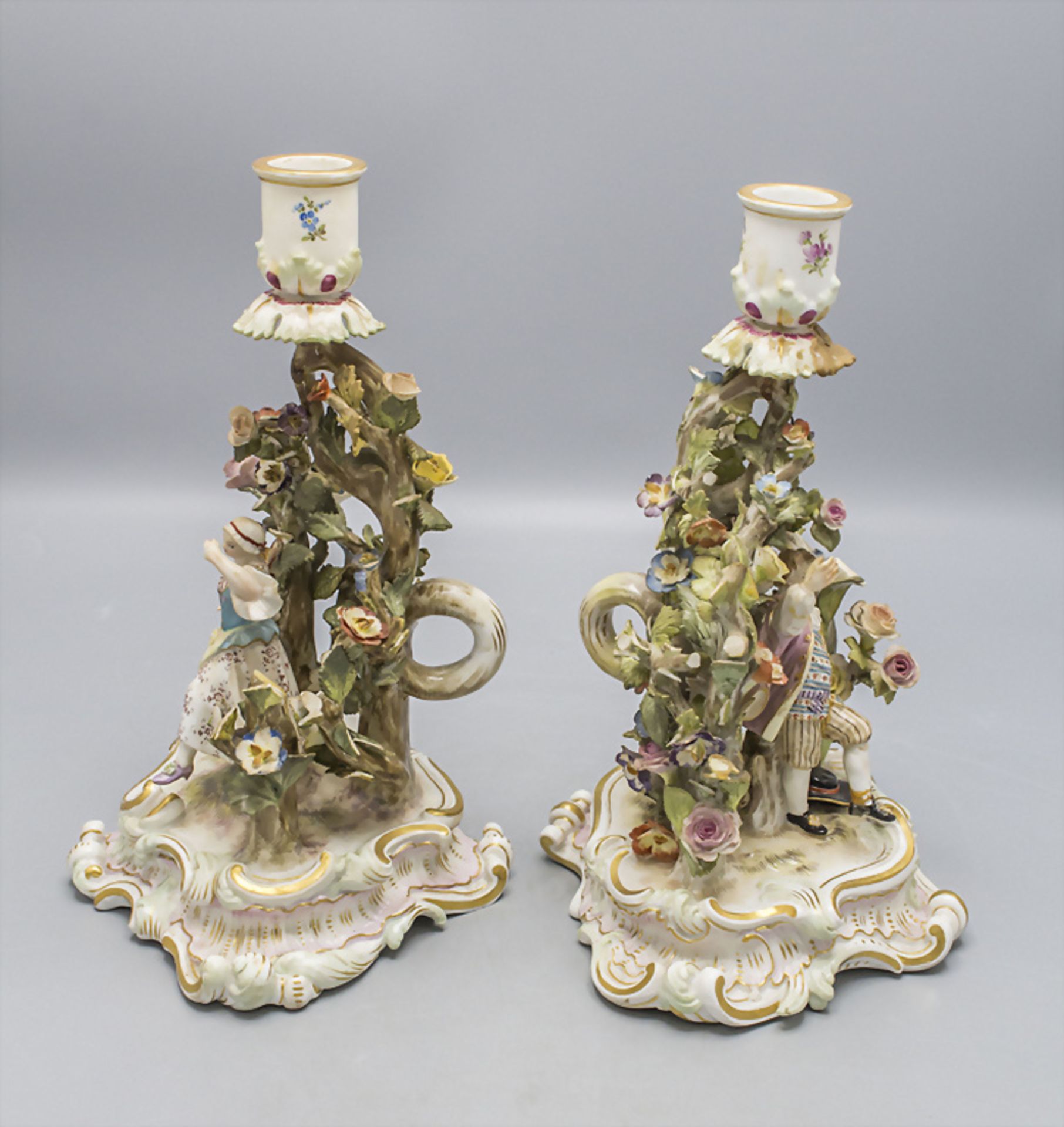 Paar figürliche Kerzenleuchter / A pair of figural candlesticks, Meissen, Mitte 19. Jh. - Bild 6 aus 10
