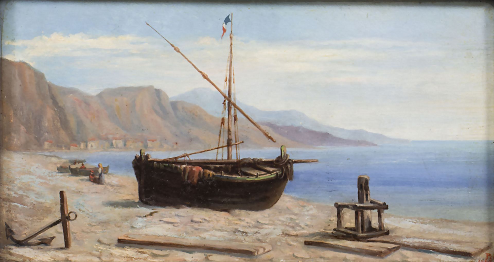 Adolphe Perrot (1818-1887), 'Strandansicht mit Schiff' / 'A beach with ship', um 1880