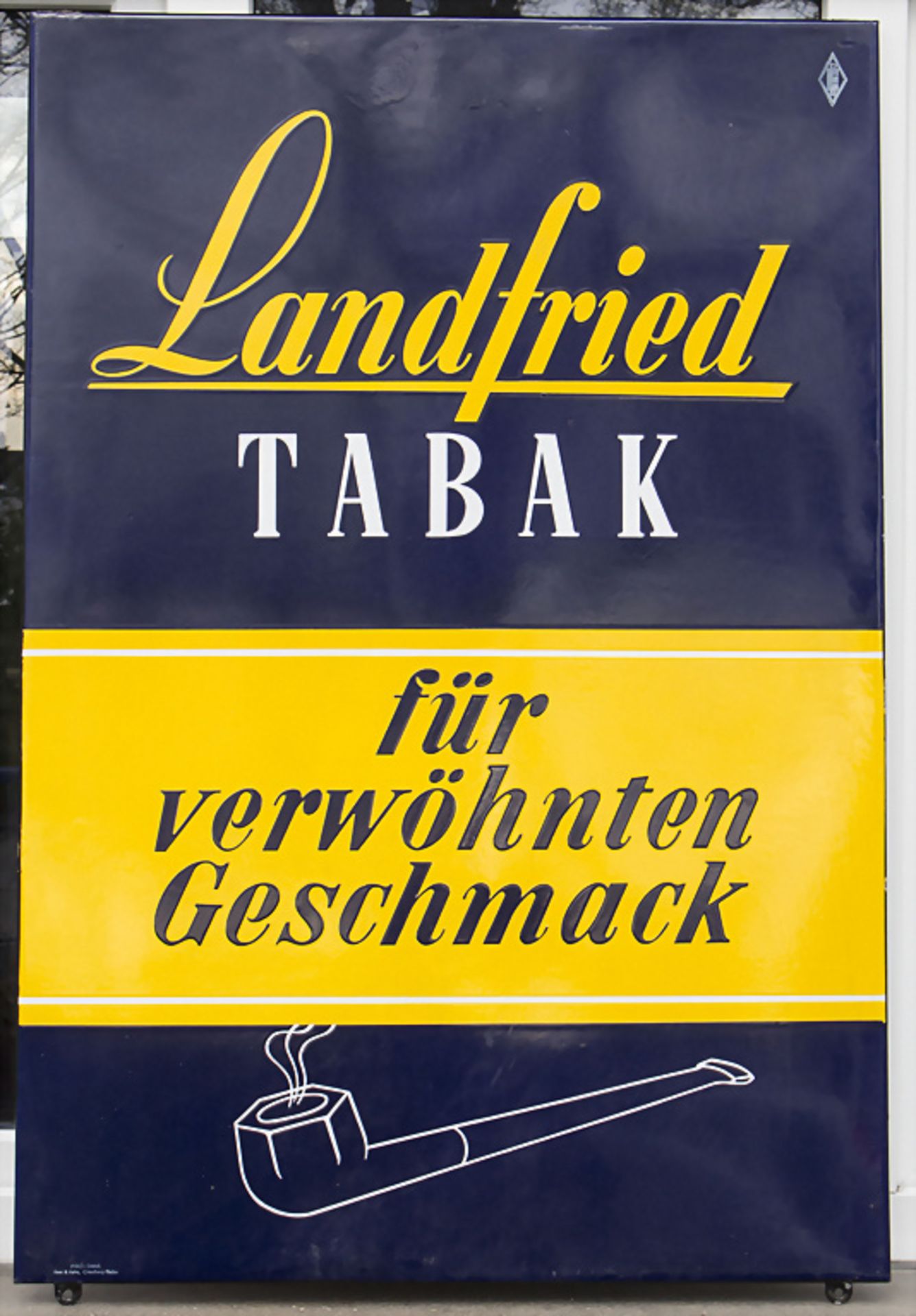 Emailschild / Werbeschild 'Landfried-Tabak', um 1950