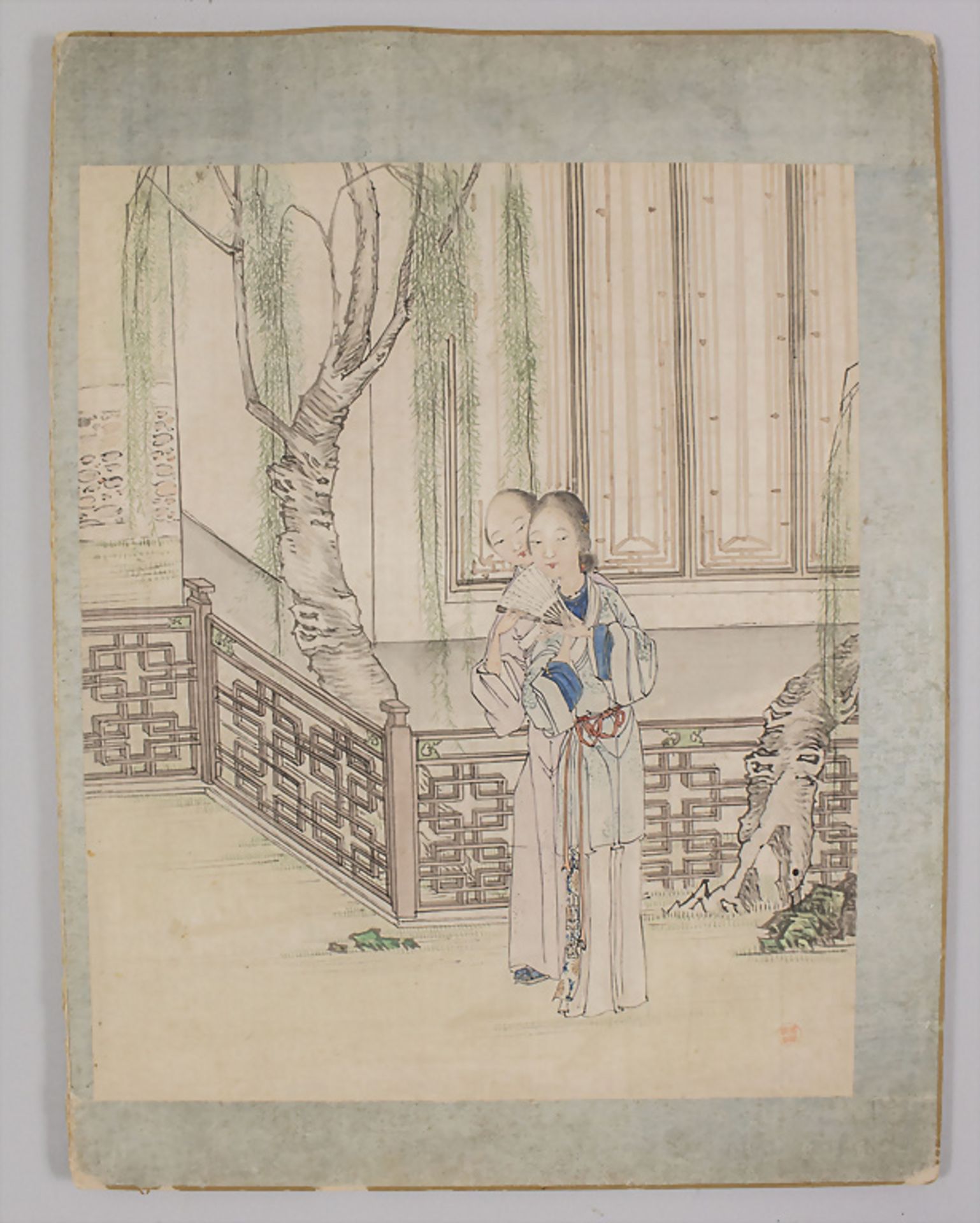 Seidenmalerei mit Figurenstaffage / A figural silk painting, China Quing-Dynastie (1644-1911) - Bild 2 aus 4