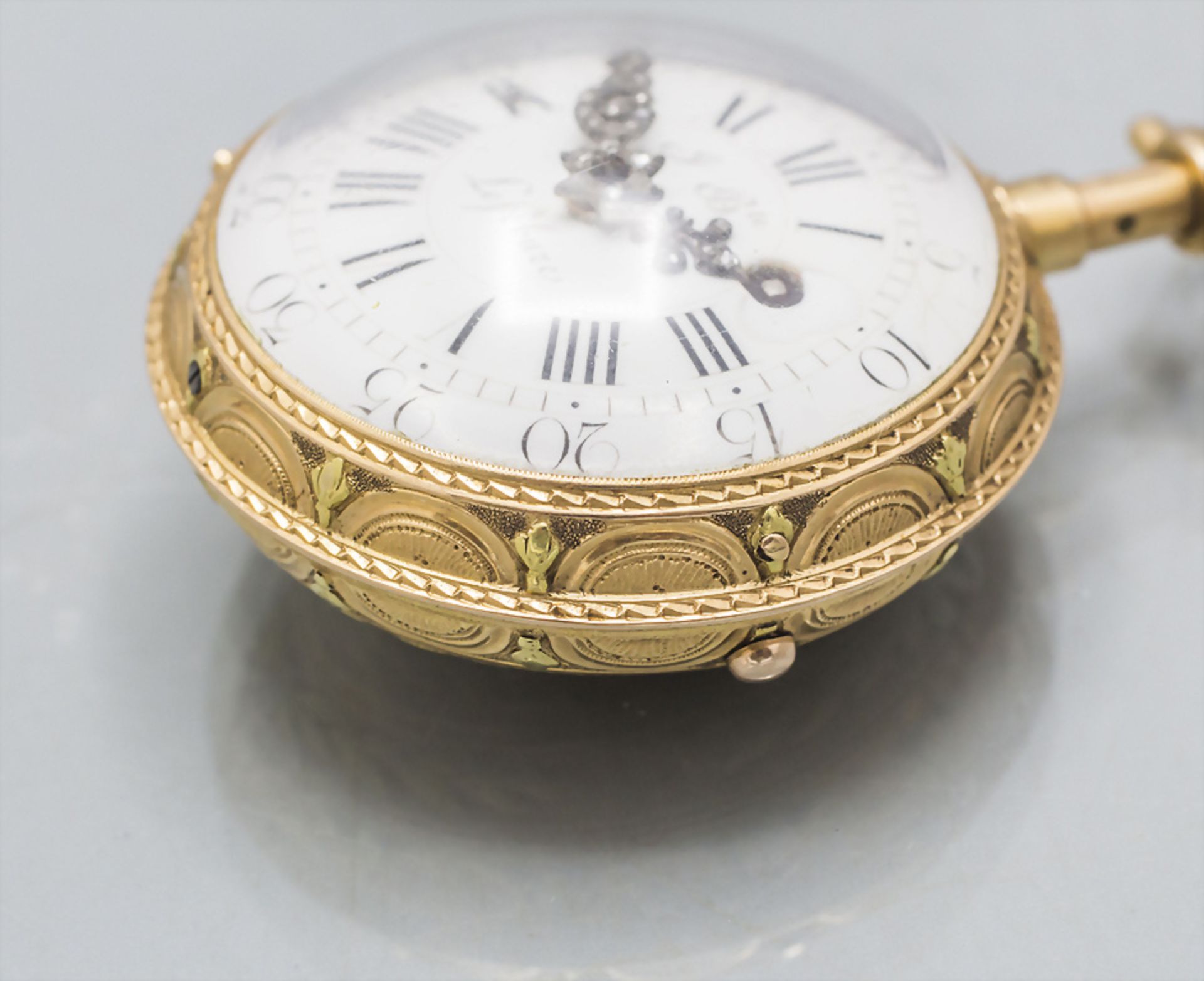 Offene Taschenuhr 1/4 Std. Repetition / A 18 ct gold open faced watch, Jean Baptiste LeFebure, ... - Image 8 of 9