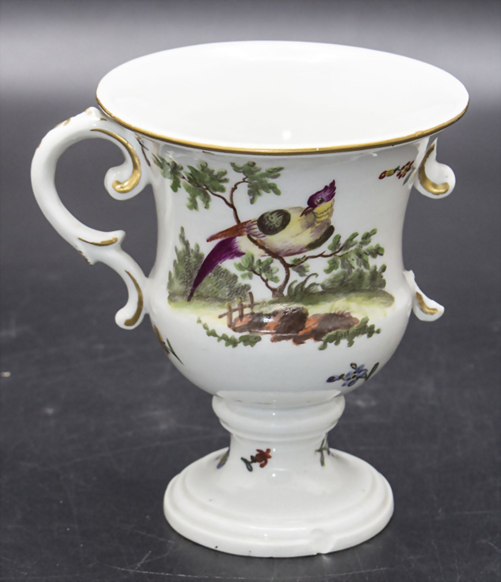 Kleine Kratervase mit Henkeln und Vogelmalerei / A small footed vase with handles and birds, ... - Image 3 of 5