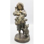 Bronzeskulptur 'Knabe mit Katzen' / A bronze sczulpture of a boy with cats, deutsch, um 1900