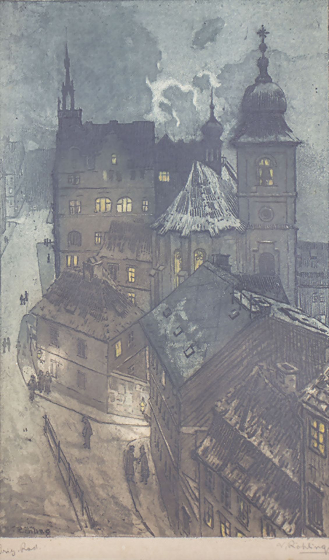 Vladislav RÖHLING (1878-1949), 'Nächtliche Stadtansicht mit Kirche' / 'A nightly city view ...