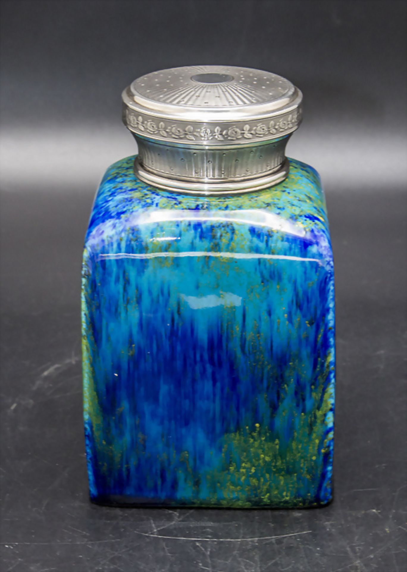 Blaue Jugendstil Teedose mit Silberdeckel / A blue Art Nouveau tea caddy with silver lid, Paul ...