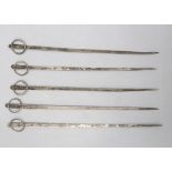 5 Fleischspieße / 5 silver meat skewers, Nimes, 1819-1839