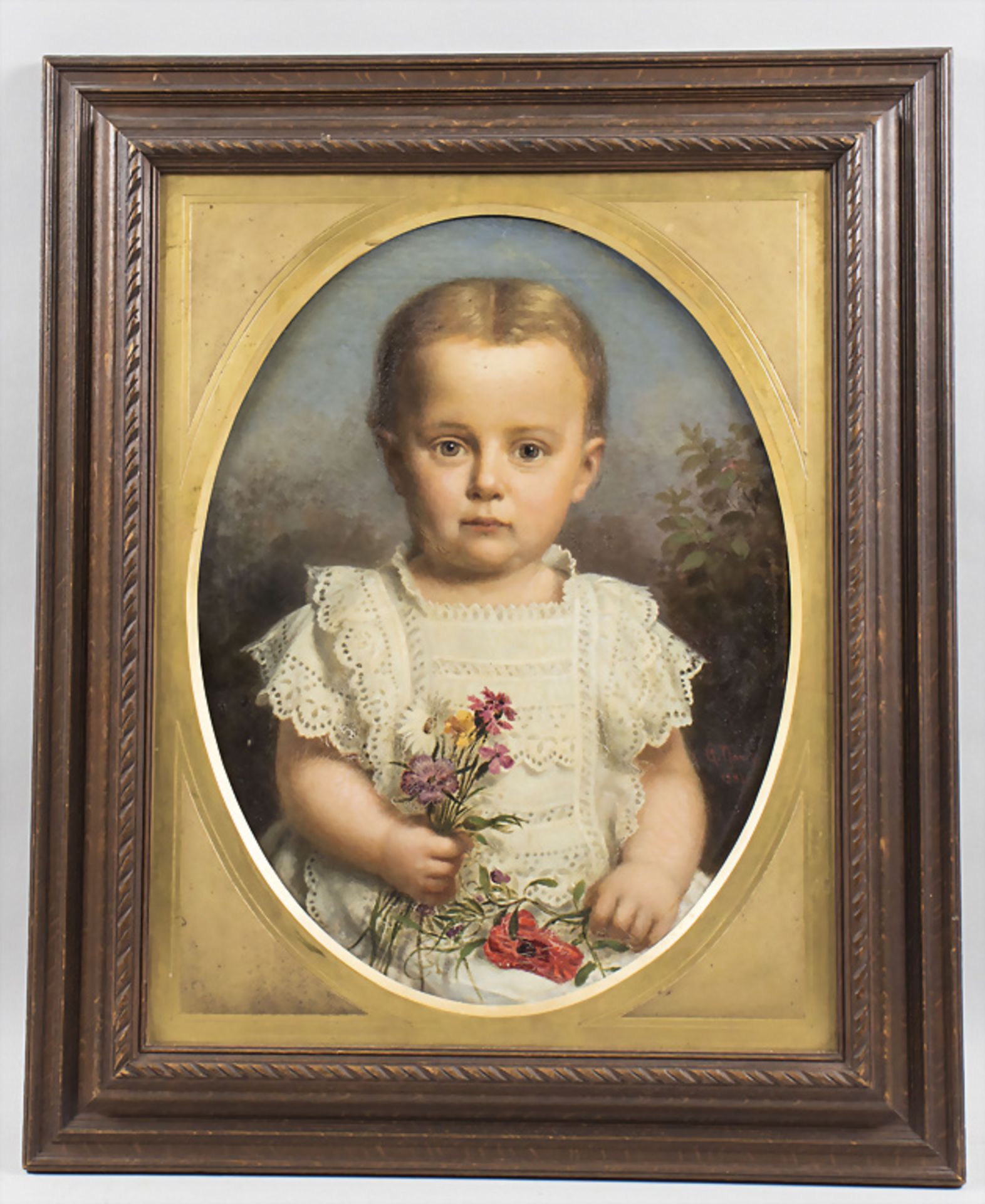 Auguste NOACK (1822-1905), 'Kinderporträt mit Wiesenblumen' / 'A child portrait with meadow ...