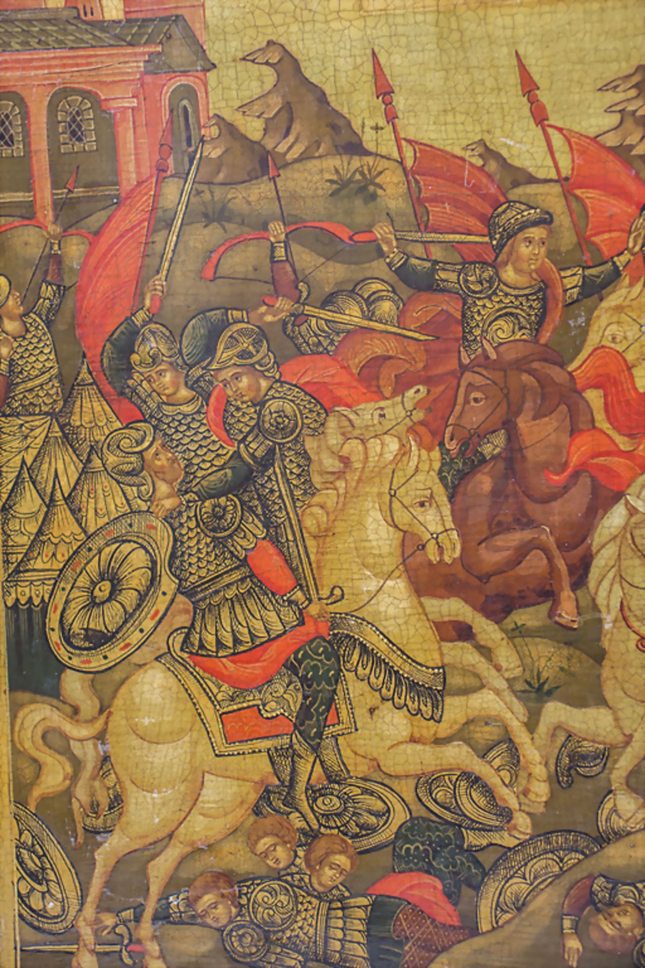 Ikone mit Schlachtenszene / An icon with a battle scene, Russland, 18./19. Jh. - Bild 4 aus 6