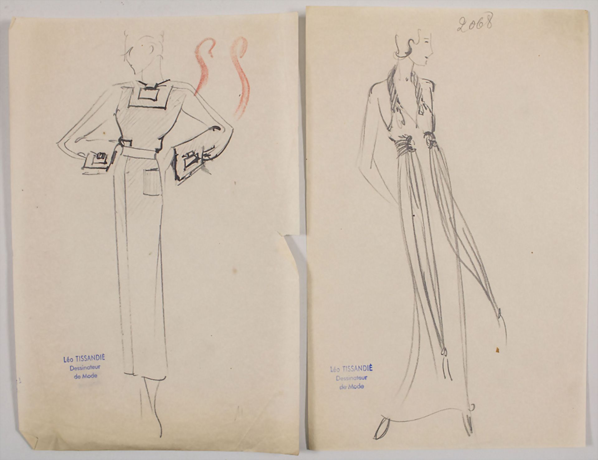 Léo TISSANDIÉ (Bessuéjouls 1888 - 1951 Paris), Konvolut Modezeichnungen, um 1920-30er Jahre - Bild 2 aus 4