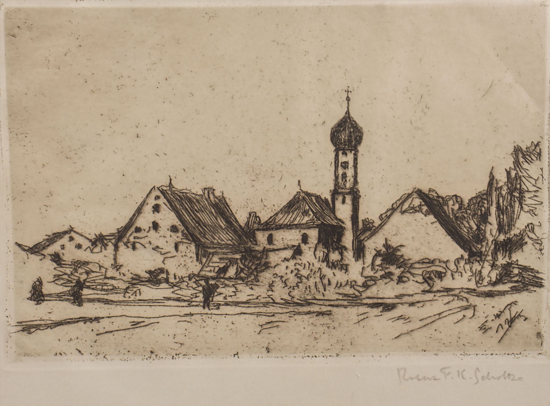 Robert F. Karl SCHOLTZ (1877-1956), 'Dorfansicht mit Kirche' / 'City view with church'