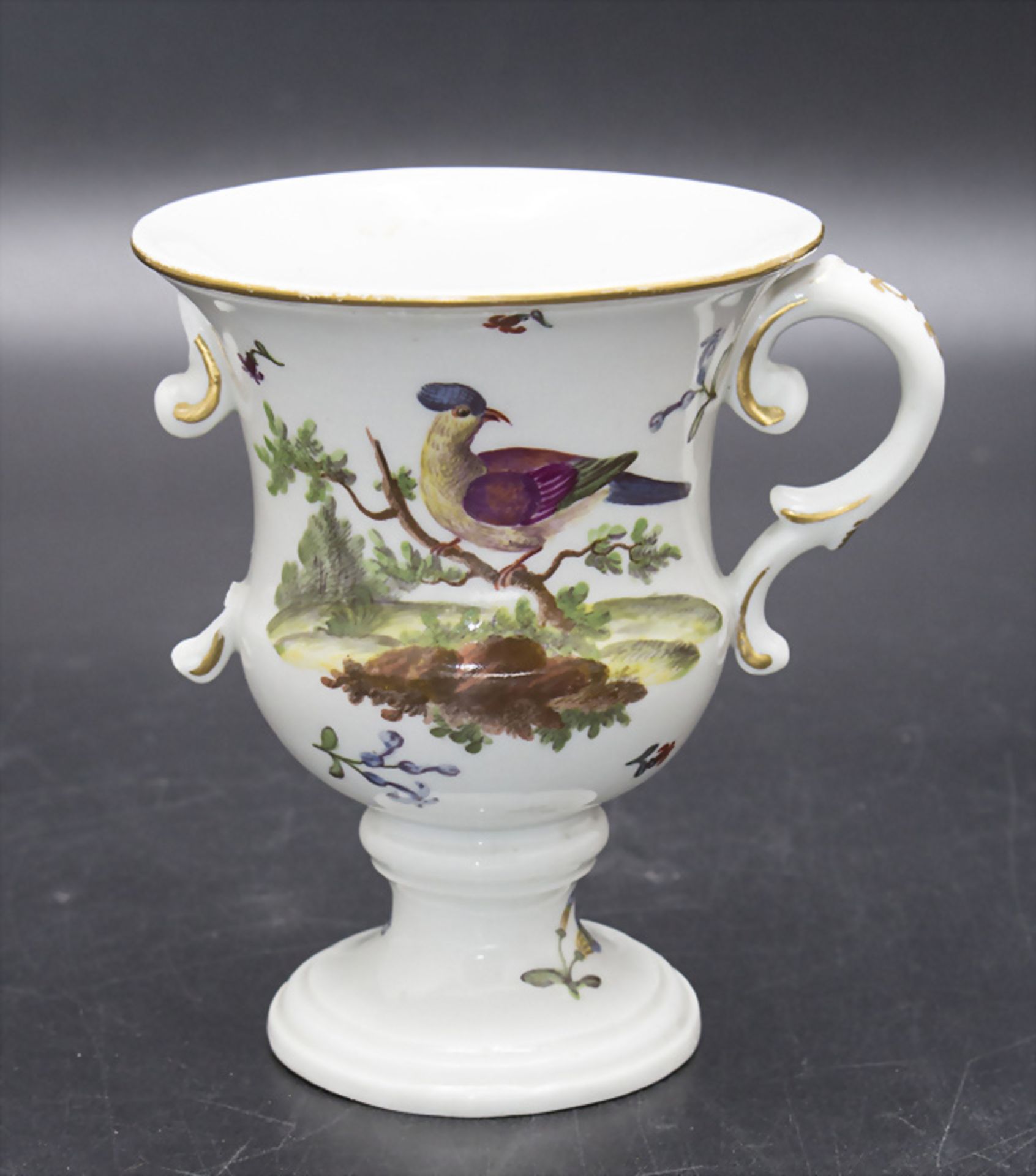 Kleine Kratervase mit Henkeln und Vogelmalerei / A small footed vase with handles and birds, ...
