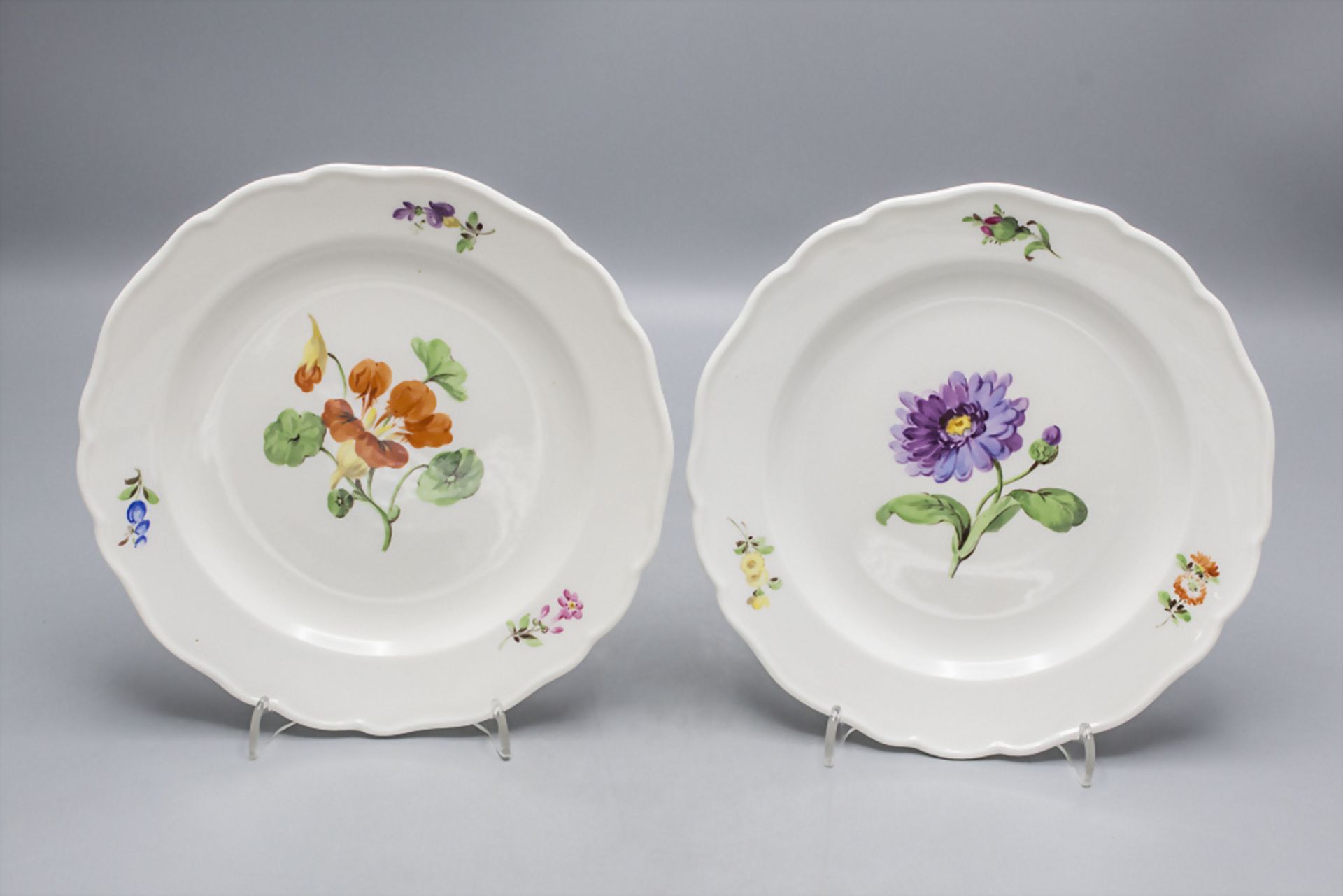 5 Teller mit Blumenmalerei / 5 plates with different flowers, Meissen, Mitte/Ende 19. Jh. - Bild 2 aus 4
