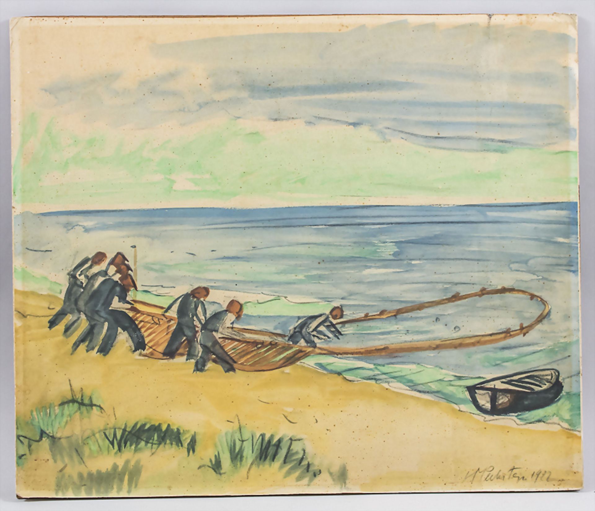 Max Herrmann PECHSTEIN (1881-1955), 'Fischer beim Netze einholen' / 'Fisherman hauling in the nets'