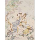 Aquarellmalerei 'Orientalisches Liebespaar' / A watercolor painting 'Oriental lovers', wohl Persien