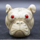 Flanierstock-Knauf als Bulldogge / A walking stick knob in the shape of a bulldog, um 1900