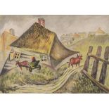 Issachar Ber RYBACK (1897-1937), 'Dorfansicht mit Wagen und Stier' / A village view with ...