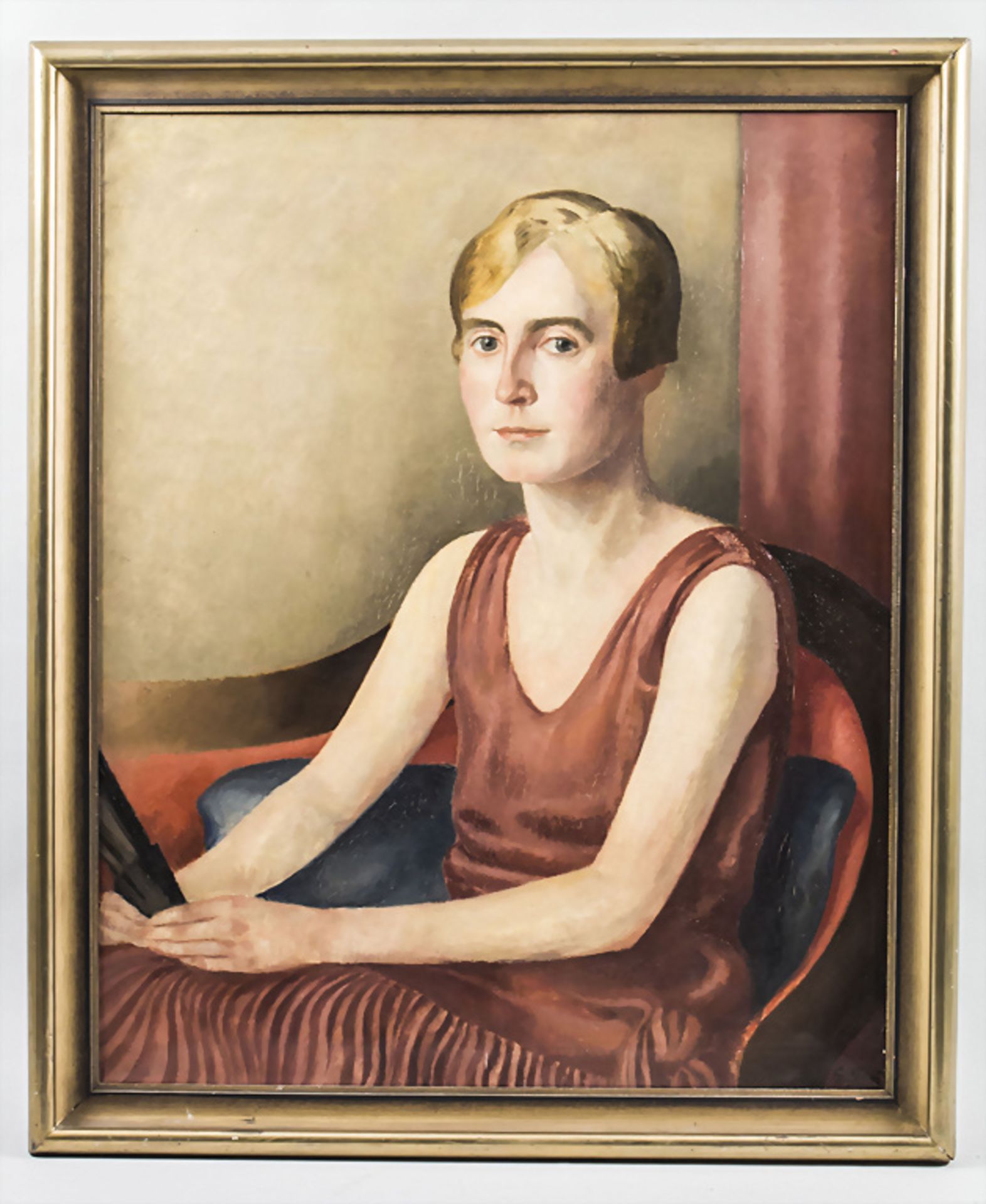 Gottfried GRAF (1881-1938 Stuttgart), Mädchenporträt mit Fächer im Stil der neuen Sachlichkeit - Bild 2 aus 5